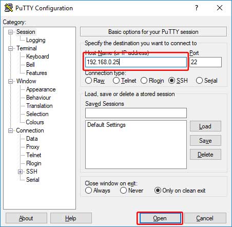 PuTTY connection window